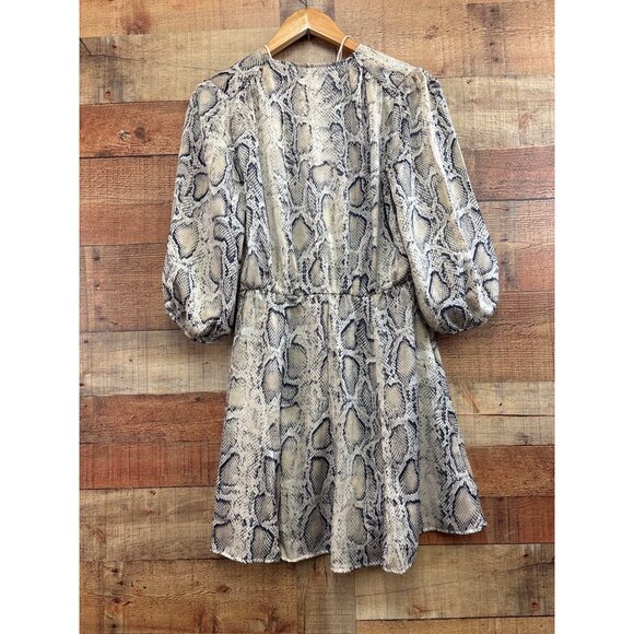 Snake Print Button-Front V-Neck Mini Dress With Puff Sleeves By Zara Basic - Picture 5 of 7